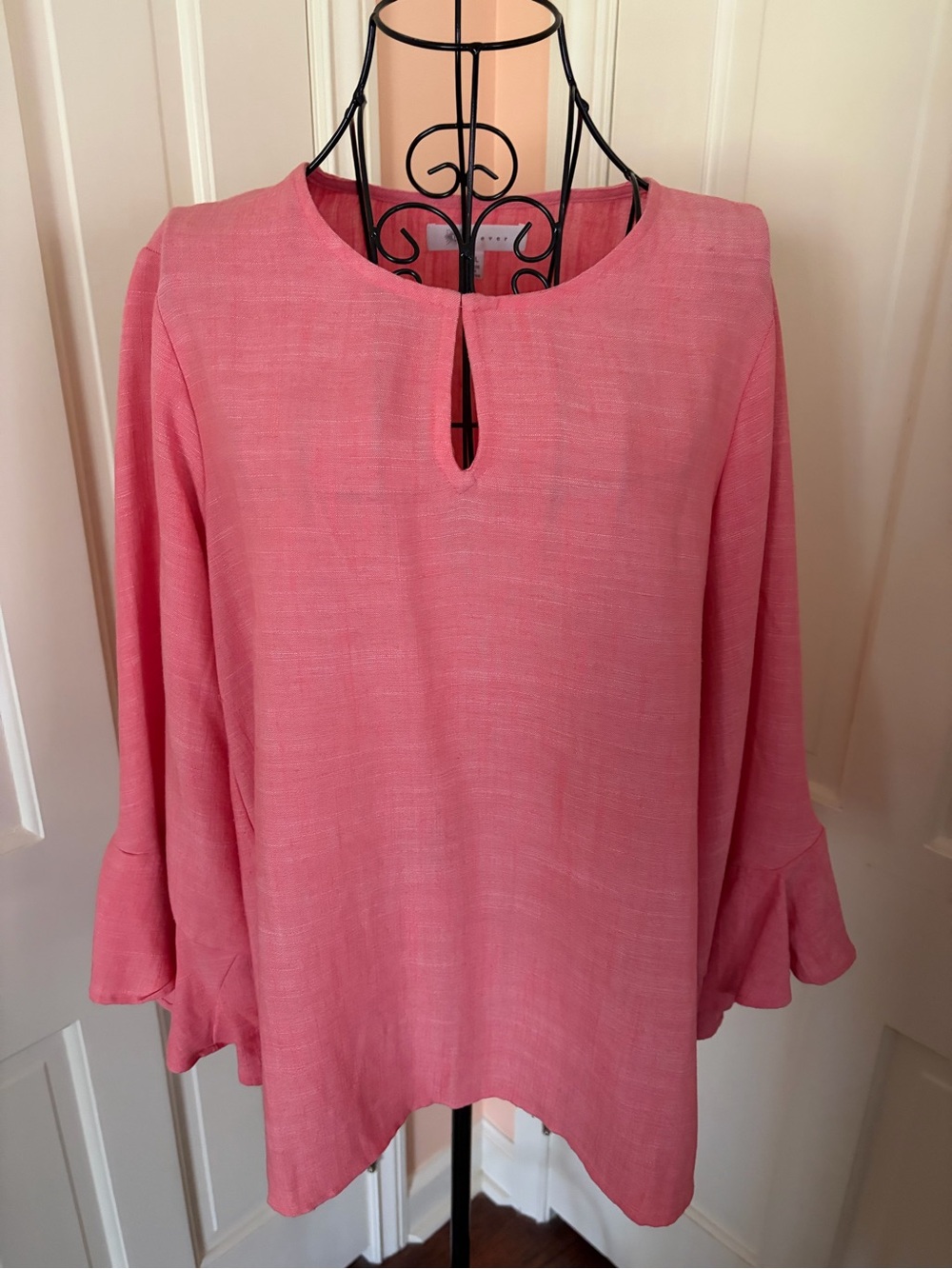 Fever Coral Pink Keyhole Ruffle-Sleeve Tunic